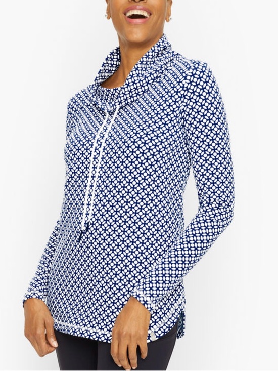 Talbots Tops - Talbots pullover sweatshirt leafy dot blue UPF 50 size L